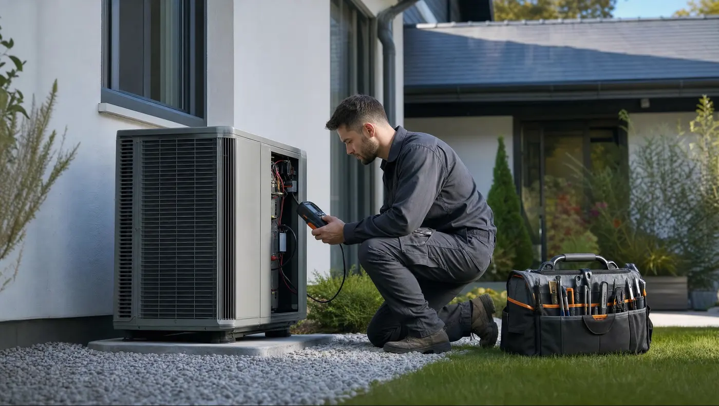 Older outdoor unit being diagnosed before replacement